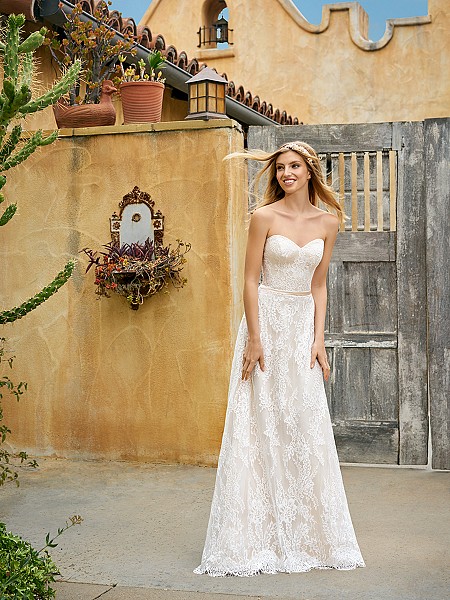 Simply Val Stefani S2073 simply flattering A-line with lace and couture satin band at waist Simply Val Stefani S2073 simply flattering A-line with lace and couture satin band at waist