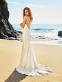 Simply Val Stefani S2082 rustic floral lace embroidered mermaid wedding dress with plunging low back and spaghetti straps