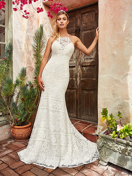 Style MEADOW all lace mermaid bridal gown with halter neck and drop waist in ivory Style MEADOW all lace mermaid bridal gown with halter neck and drop waist in ivory