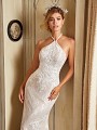 Style JUNIPER curve hugging high halter neck mermaid bridal gown in ivory lace fabric and taupe lining Style JUNIPER curve hugging high halter neck mermaid bridal gown in ivory lace fabric and taupe lining