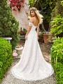 Style RIVER open back with swag sleeves all lace gown in A-line silhouette with chapel train Style RIVER open back with swag sleeves all lace gown in A-line silhouette with chapel train