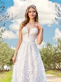 Style CAYLEY deep sweetheart with illusion inset A-line bridal gown with satin band at natural waist Style CAYLEY deep sweetheart with illusion inset A-line bridal gown with satin band at natural waist