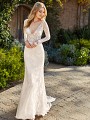 Simply Val Stefani HELENA Chantilly lace fabric sheer long sleeves mermaid bridal gown with sheer lace inset at waist