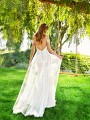 Simply Val Stefani JADE embroidered lace fabric A-line bridal gown with deep V-back and buttons along zipper Simply Val Stefani JADE embroidered lace fabric A-line bridal gown with deep V-back and buttons along zipper