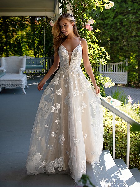 Style DONATA floral twinkle tulle wedding dress with plunging sweetheart neckline Style DONATA floral twinkle tulle wedding dress with plunging sweetheart neckline