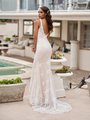 Style ALISO embroidered lace mermaid bridal gown sleeveless V-neckline with sweep train and buttons along zipper Style ALISO embroidered lace mermaid bridal gown sleeveless V-neckline with sweep train and buttons along zipper