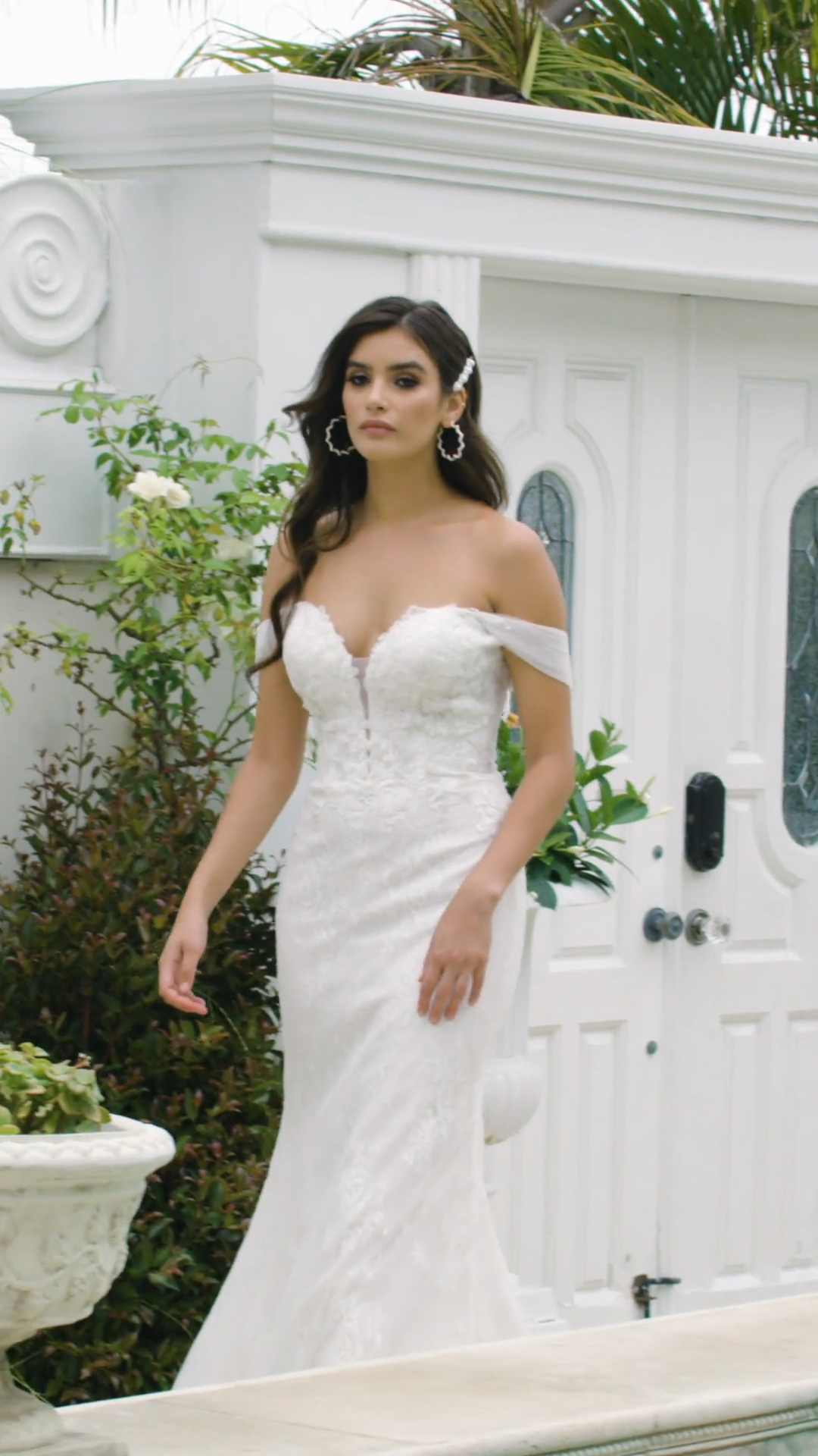 Style BALBOA sophisticated deep sweetheart and illusion open back with tulle swag sleeves mermaid gown in Chantilly lace fabric Style BALBOA sophisticated deep sweetheart and illusion open back with tulle swag sleeves mermaid gown in Chantilly lace fabric