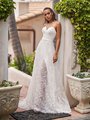 Style CASPIAN flowy A-line with front hidden leg slit under embroidered floral net overlay bridal gown with sweetheart neckline Style CASPIAN flowy A-line with front hidden leg slit under embroidered floral net overlay bridal gown with sweetheart neckline