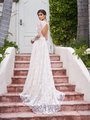 Style SURFSIDE charming keyhole back embroidered lace fabric A-line bridal gown with buttons along zipper and sweep train
