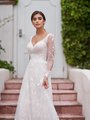 Style SURFSIDE illusion long sleeves with button closure A-line gown with V-neck vintage-inspired embroidered lace fabric