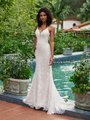 Simply Val Stefani S2191 Floral Chantilly Lace Sweetheart Mermaid Bridal Gown With Beaded Waist Sash And Spaghetti Straps
