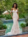 Simply Val Stefani S2192 Fitted Off-The-Shoulder Embroidered Wildflower Applique Lace Mermaid Wedding Dress With Swag Sleeves