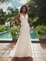 Simply Val Stefani S2193 Lightweight Vine Leaf Lace Applique Mermaid Bridal Gown With Deep V-Neck And Illusion Straps
