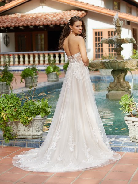Simply Val Stefani S2194 Dreamy Sheer Floral Open Back Full A-Line Bridal Gown With Botanical Lace Sweep Train