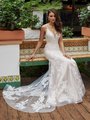 Simply Val Stefani S2196 Pleated Sweetheart With Straps Fitted Bridal Gown With Horsehair Trim Botanical Lace Sweep Train
