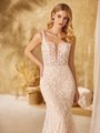 Style POPPY Unlined Square Neck with Illusion Inset Beaded Embroidery Lace Fabric Mermaid Gown