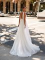 Style DAKOTA S2231 Deep V-Back Stretch Satin and Scattered Pearls on Tulle A-Line Wedding Gown