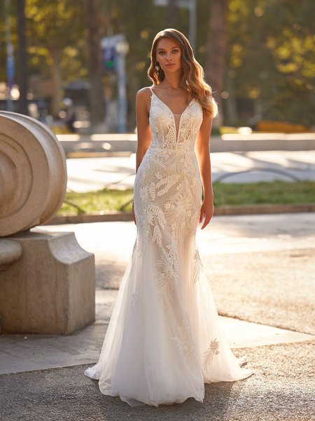 Style GOLDIE S2233 Deep Sweetheart with Illusion Inset and Beaded Straps Mermaid Gown with Drop Waist