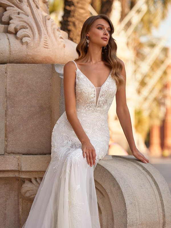 Style GOLDIE S2233 Boho Chic Beaded Straps and Necklines Tulle and Lace Appliques Mermaid