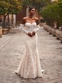 Style PALMA Lace Trim Strapless Sweetheart Re-Embroidered Chantilly Lace Fabric Mermaid with Matching Detachable Long Sleeves