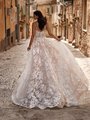 A-line Beaded Strappy Back Boho Lace Wedding Dress With Sexy Back Neckline And Lace Sweep Train