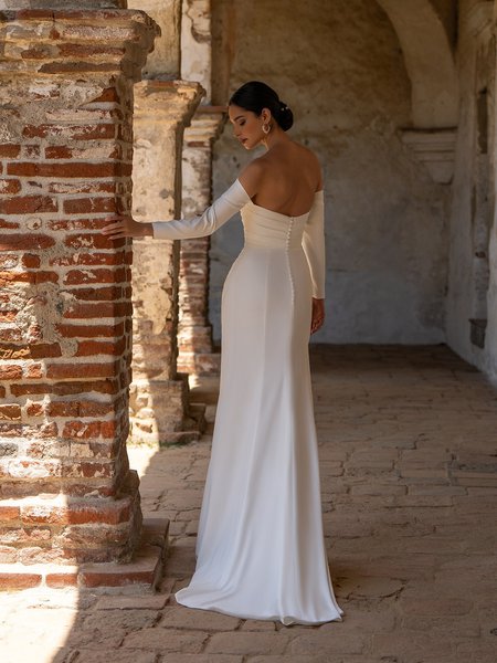 Open Back Fitted Mermaid Ruched Bodice Bridal Gown with Buttons Along Zipper Style KEW Open Back Fitted Mermaid Ruched Bodice Bridal Gown with Buttons Along Zipper Style KEW